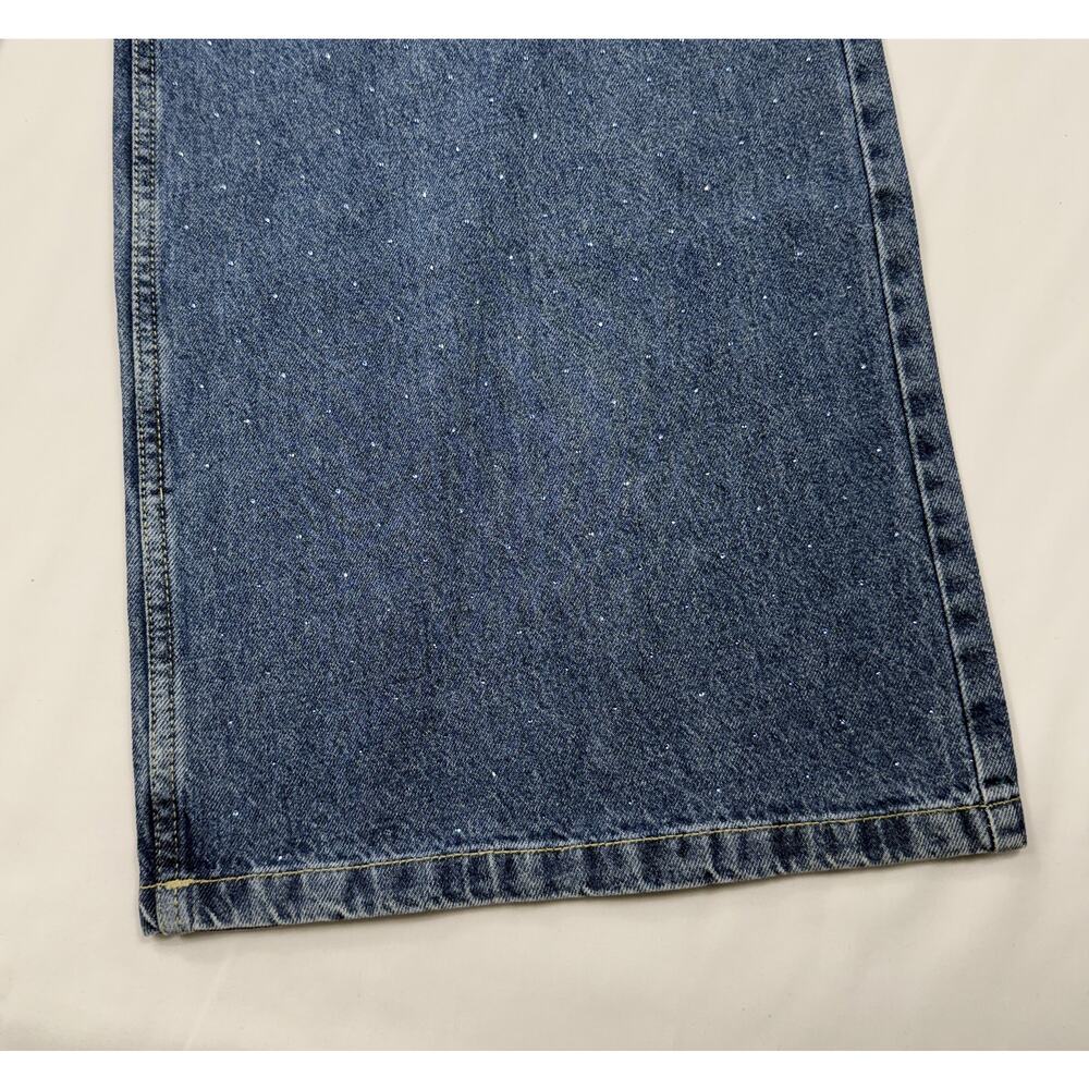 NWT Scoop Women’s Blue Rhinestone Wide Leg Jeans high waist 100% cotton Sz 4 - Picture 9 of 11